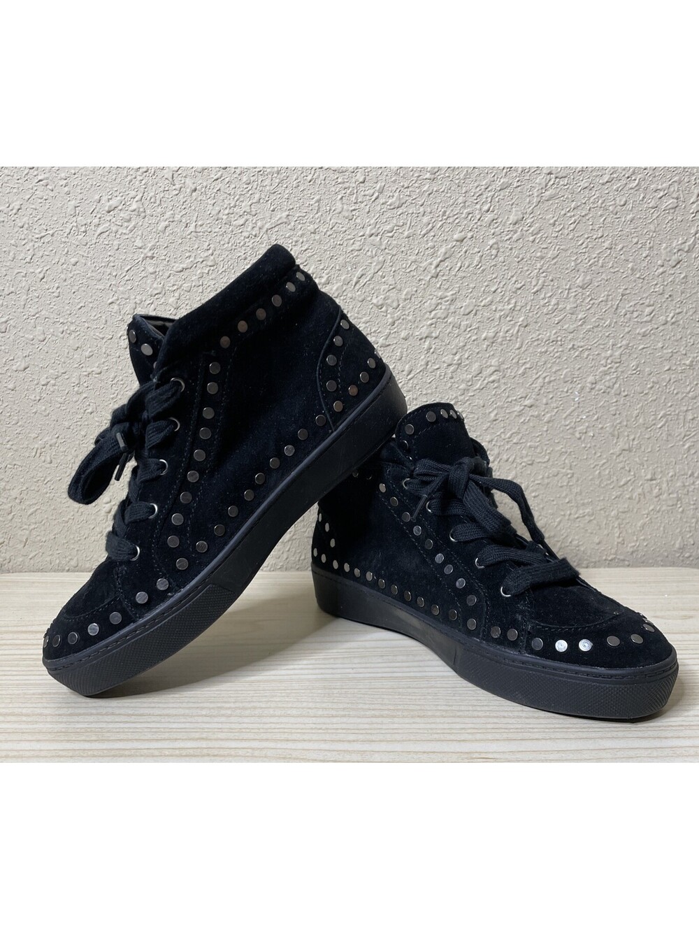 Studded Black Gothic Fashion Hi Top Sneakers Women Size 6 NWOT Suede